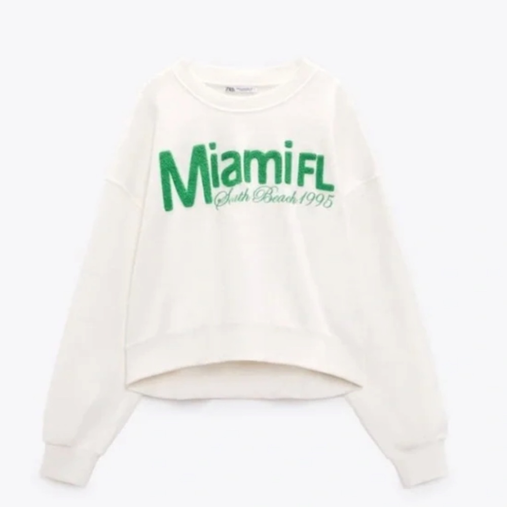 Zara Miami South Beach 1995 Retro Crop Terry Cool Cruise Long Sleeve Sweatshirt